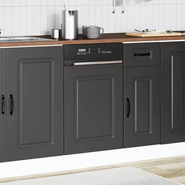 vidaXL Dishwasher Panel Black Engineered Wood 17.7 in x 0.6 in x 26.4 in