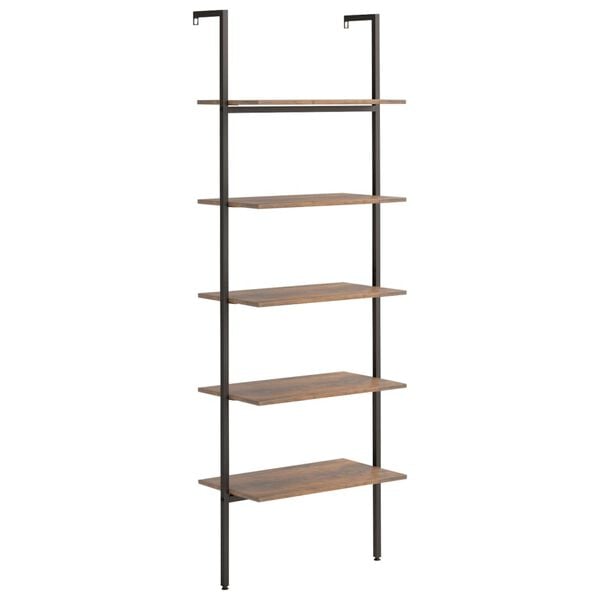 vidaXL Leaning Shelf Dark Brown and Black Engineered Wood, Steel Medium