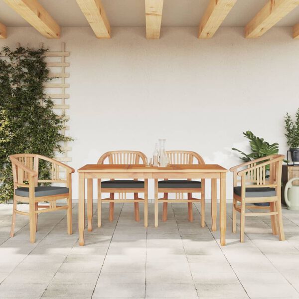 vidaXL Patio Dining Set Set of 4 Teak, Dark Gray Solid Teak Wood