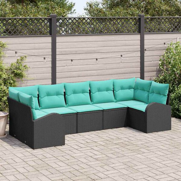 vidaXL Garden Sofa Set with Cushion 7 pcs Black Synthetic: Poly Rattan