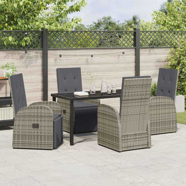 vidaXL Garden Dining Set with Cushion 5 pcs Grey Poly Rattan