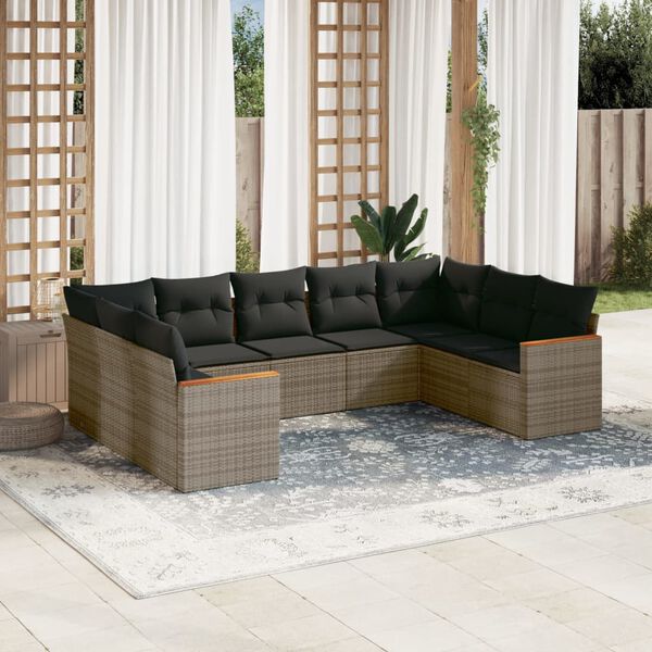 vidaXL 9 Piece Patio Sofa Set with Cushions Gray Poly Rattan