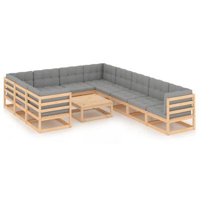 vidaXL 11 Piece Patio Lounge Set with Cushions Solid Pinewood
