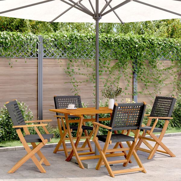 vidaXL Garden Chair Set of 4 Black Solid acacia wood, PE rattan Medium