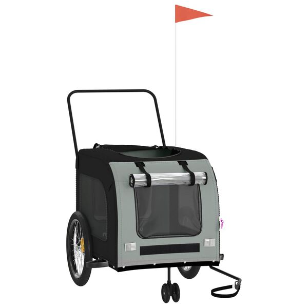 vidaXL Pet Bike Trailer Black and Grey Oxford fabric, Iron, PVC Medium