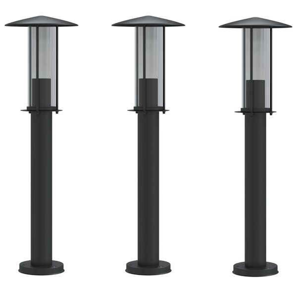 vidaXL Outdoor Floor Lamp Set of 3 Black Stainless steel, polycarbonate
