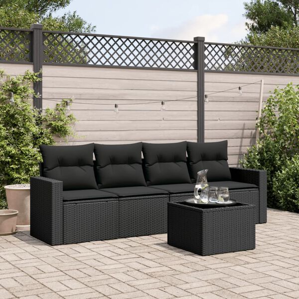 vidaXL Garden Sofa Set Black PE rattan, powder-coated steel, tempered glass