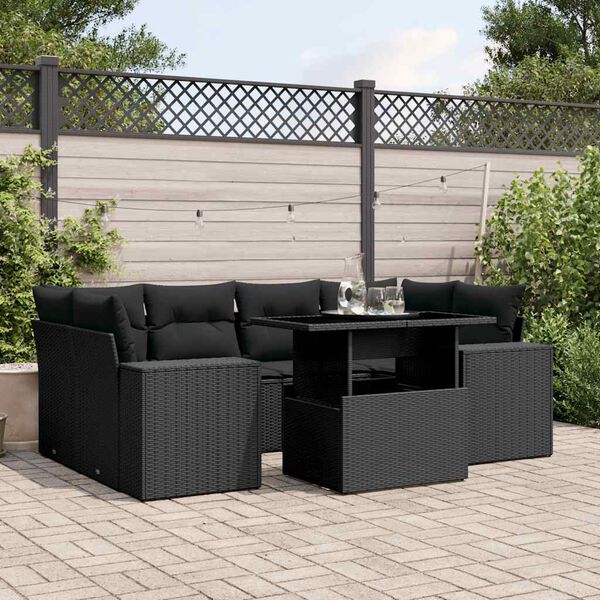 vidaXL Garden Sofa Set Black PE Rattan, Powder-coated steel, Tempered glass