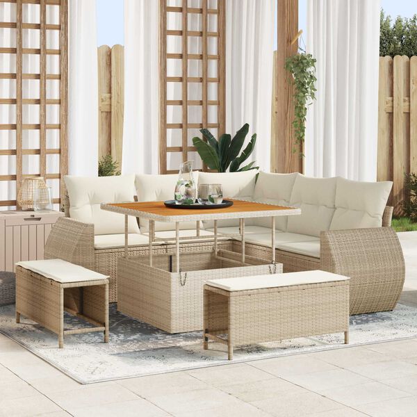 vidaXL Garden Sofa Set Height-Adjustable 8 pcs Beige Poly Rattan