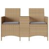 vidaXL Patio Sofa 2-Seater with Table and Cushions Beige Poly Rattan