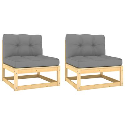 vidaXL Patio Middle Sofas with Gray Cushions 2 pcs Solid Wood Pine