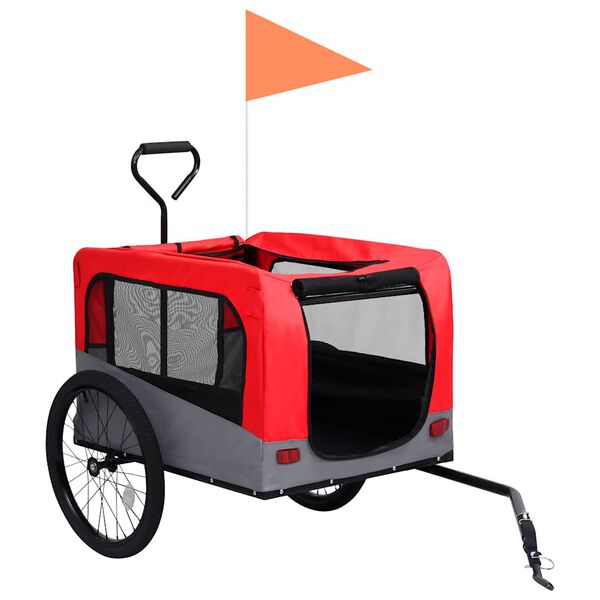 vidaXL Pet Bike Trailer Red and Grey Oxford fabric, steel, metal board