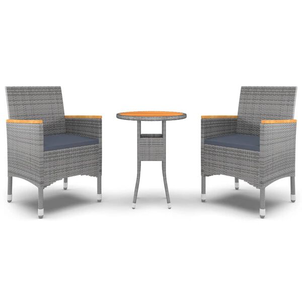 vidaXL Garden Dining Set Grey, Dark Grey Poly Rattan 3 Piece