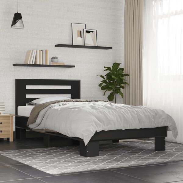 vidaXL Bed Frame Black Engineered Wood, Metal Small Single Modern