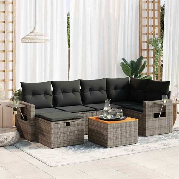 vidaXL Garden Sofa Set Grey PE Rattan Large Adjustable Feet