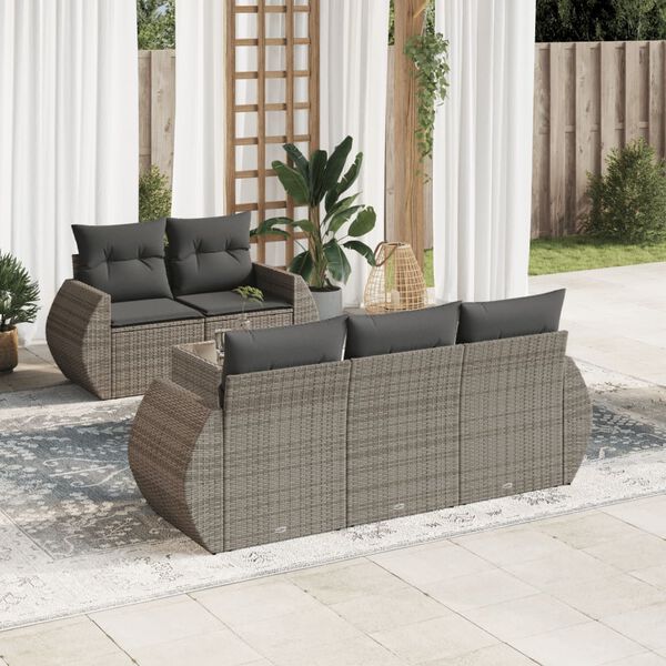 vidaXL Garden Sofa Set Grey PE rattan, powder-coated steel, tempered glass
