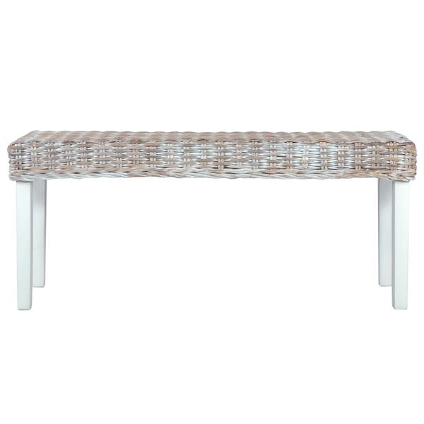 vidaXL Bench White Kubu rattan, Solid mango wood 43.3 in Durable Bench