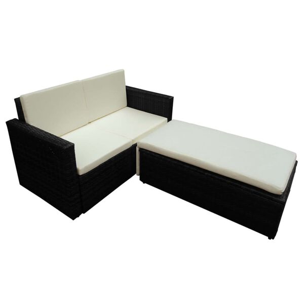 vidaXL Garden Sofa Set Black Sofa with Cream Cushions