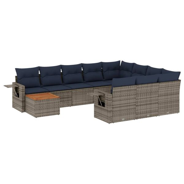 vidaXL 11 Piece Garden Sofa Set with Cushions Grey Poly Rattan