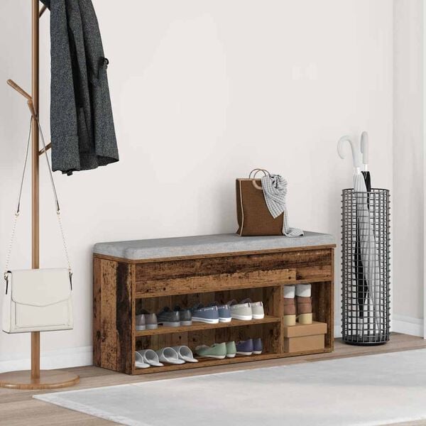 vidaXL Shoe Bench Old Wood Engineered Wood Medium Shoe Storage Bench