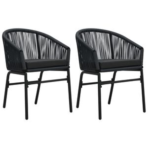 vidaXL Outdoor Chair Set of 2 Black PE Rattan, Powder-Coated Steel