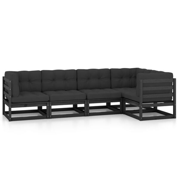 vidaXL Garden Lounge Set Black Solid pine wood, fabric (100% polyester)