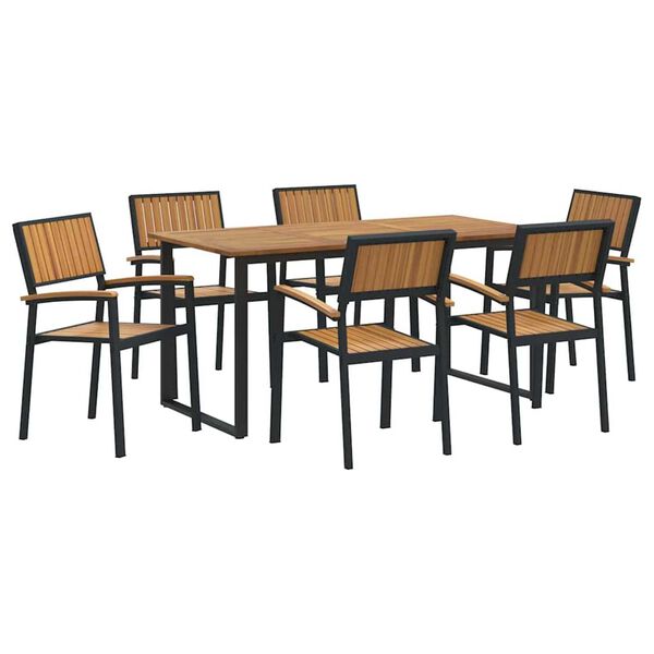 vidaXL Garden Dining Set 7 pcs Black and brown