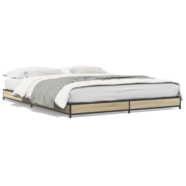 vidaXL Bed Frame Sonoma oak Engineered wood, Steel, Plywood Double