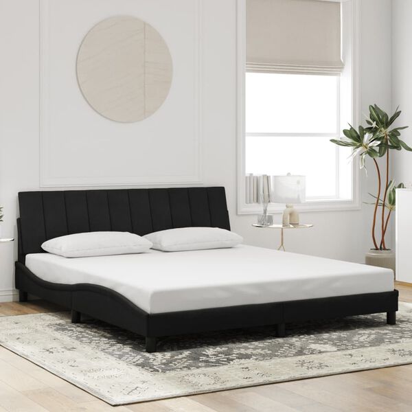 vidaXL Bed Frame Black Velvet, Metal, Solid pine wood, Plywood King Size