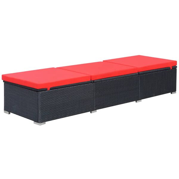 vidaXL Sun Lounger Black Red PE Rattan, Powder-Coated Steel, Polyester