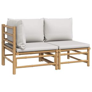 vidaXL Garden Lounge Set Bamboo with Light Grey Cushions