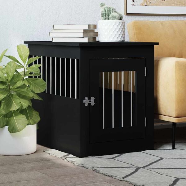 vidaXL Dog Crate Furniture Black Engineered wood and steel