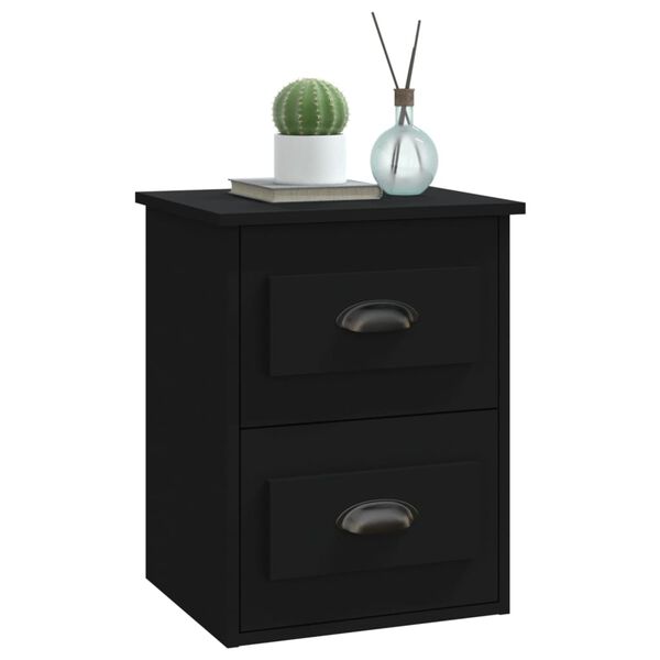 vidaXL Wall-mounted Bedside Cabinet Black Engineered wood