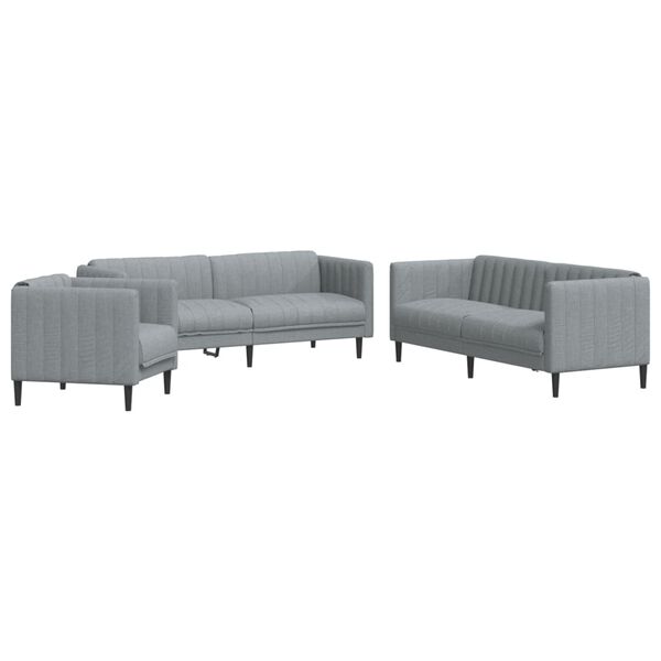 vidaXL Sofa Set Light grey 100% polyester, plywood, solid wood Spacious