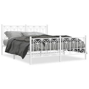 vidaXL Metal Bed Frame without Mattress with Footboard White 63"x78.7"