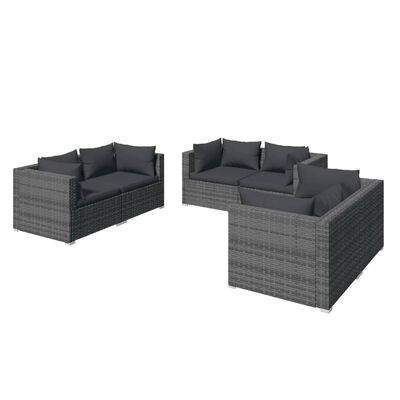 vidaXL 6 Piece Patio Lounge Set with Cushions Poly Rattan Gray