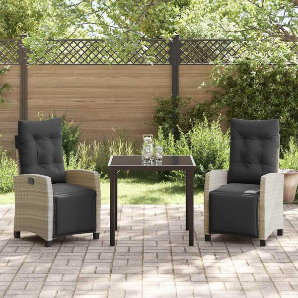 vidaXL Garden Dining Set with Cushion 3 pcs Light Grey Poly Rattan