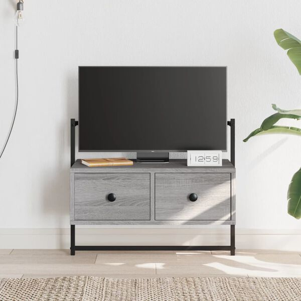 vidaXL TV Cabinet Grey Sonoma Engineered Wood, Metal 23.8 x 11.8 x 20.1 in