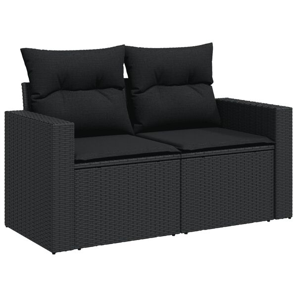 vidaXL Garden Sofa Set Black PE Rattan, Powder-Coated Steel Large