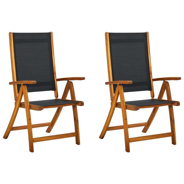 vidaXL Foldable Chair Set of 2 Black Solid Acacia wood and Textilene