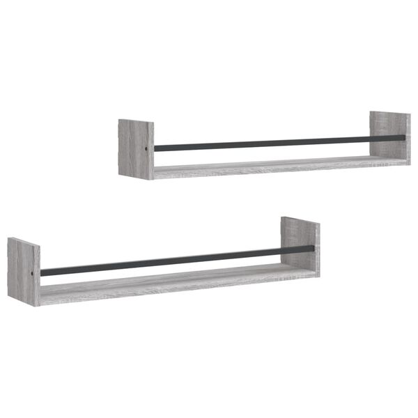 vidaXL Wall Shelf Set of 2 Grey Sonoma Engineered wood, steel Large