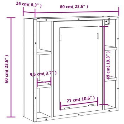 vidaXL Bathroom Mirror Cabinet Black 23.6"x6.3"x23.6" Engineered Wood