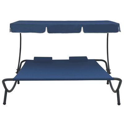 vidaXL Patio Lounge Bed with Canopy and Pillows Blue