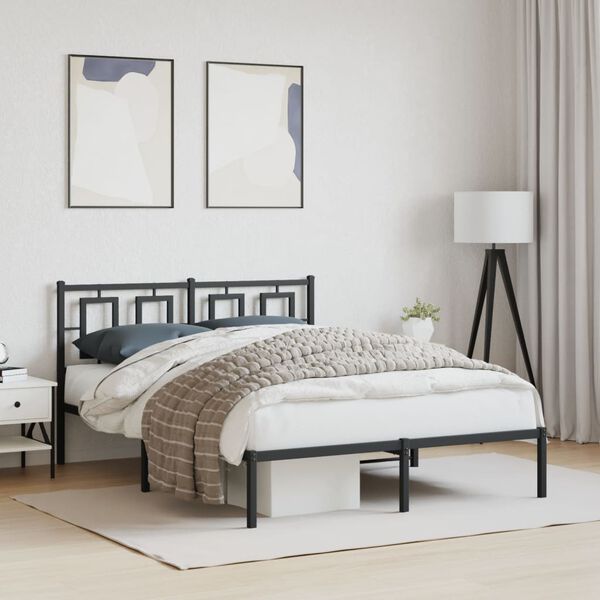 vidaXL Bed Frame Black Powder-Coated Steel Double Bed Frame