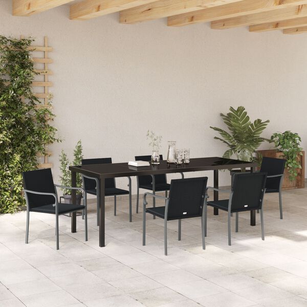 vidaXL Garden Dining Set 7 pcs Black and Grey PE Rattan