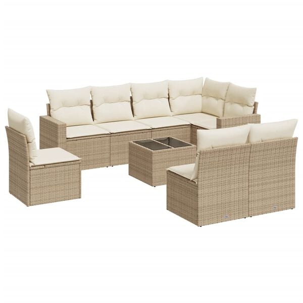 vidaXL Garden Sofa Set Beige Poly Rattan Large Modular Garden Sofa Set