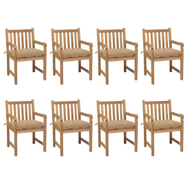 vidaXL Patio Chair Set of 8 Beige Teak wood, Fabric (100% polyester)