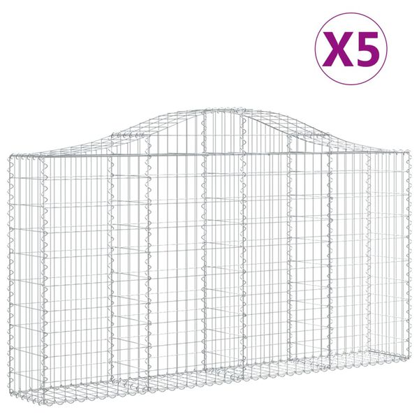 vidaXL Gabion Basket Set of 5 Silver Galvanized Iron