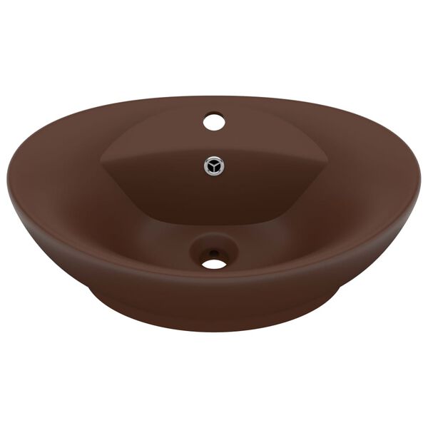 vidaXL Luxury Basin Overflow Oval Matt Dark Brown 23.0x15.4" Ceramic