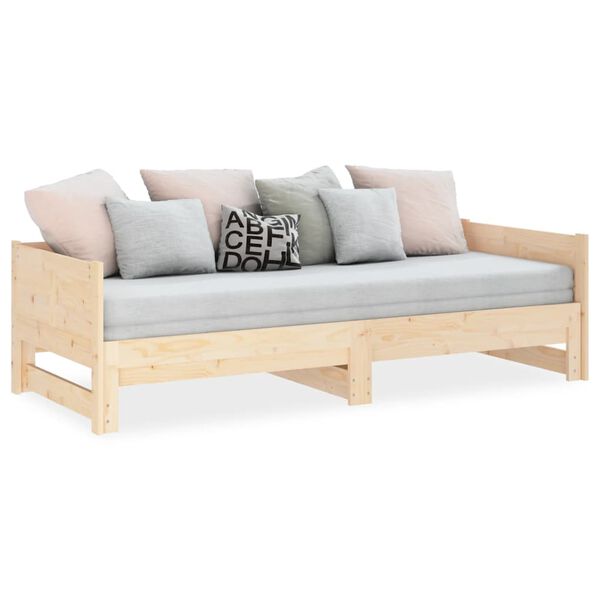 vidaXL Pull-out Day Bed Natural Pine Solid Pine Wood Standard
